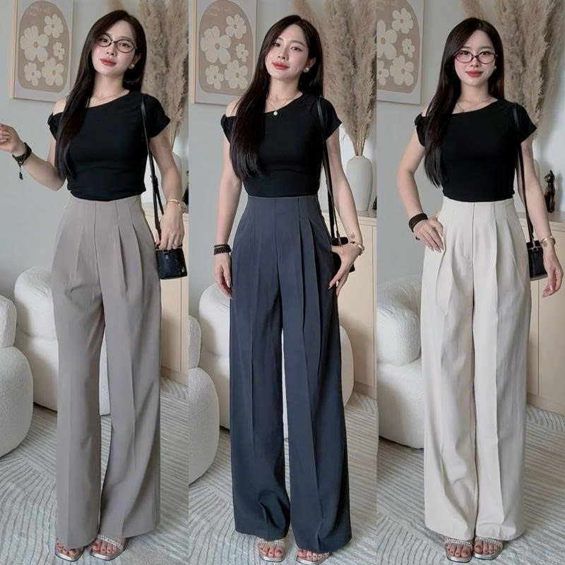 Quần Ống Rộng Cạp Liền Khoá Sườn Chất Vải Gold Mỹ .Dài 95cm và 102cm