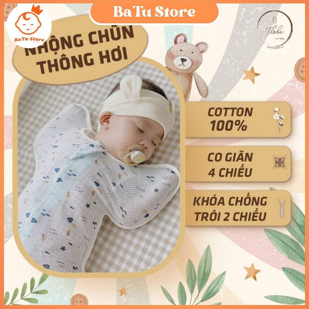 Nhộng chũn cho bé sơ sinh vải lưới thoáng hơi giúp bé ngủ ngon, giảm giật mình shop BaTu Store