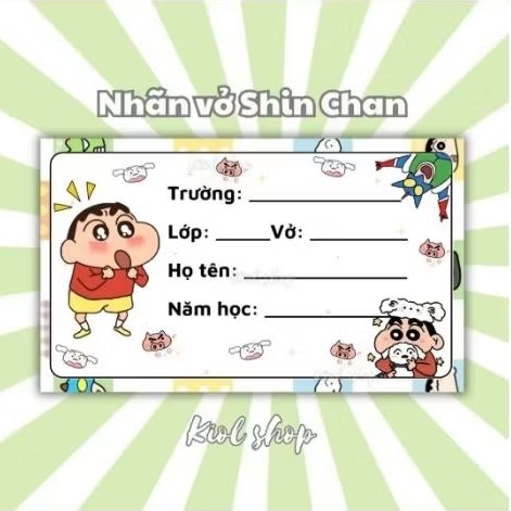 Set 10 Nhãn Vở Shin Cậu Bé Bút Chì Tặng Kèm 5 Stickers Siêu Xinh - Nhãn Vở Shin Chan Đáng Yêu, Dễ Th