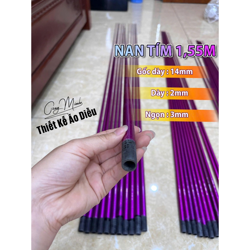 Nan diều carbon tím 1m55 (combo 4 nan và 10 nan)