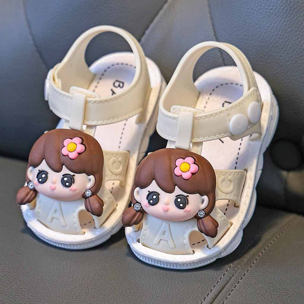 Xăng đan, giày nút cài cho bé gái đi học hình cô gái tóc mai siêu dễ thương