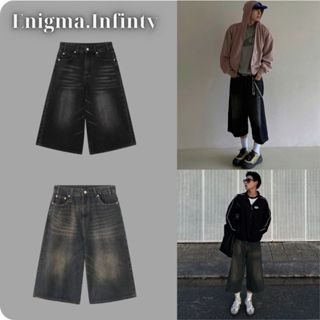 Quần Jean Short Lửng Wide leg Enigma Phối Màu Dirtwash Cạp Cao, Quần Short Jean Dáng Wide Fit Thời Trang Nam Nữ Cá Tính