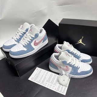   TẶNG GIẤY GÓI   Giày thể thao JD1 Low SE Denim Sequin Giày thể thao JD1 Low JEAN vạch hồng 