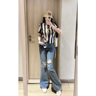  Quần jean bò nữ ống loe rách gối trẻ trung năng động tôn dáng quần jean cao cấp dáng dài cá tính 