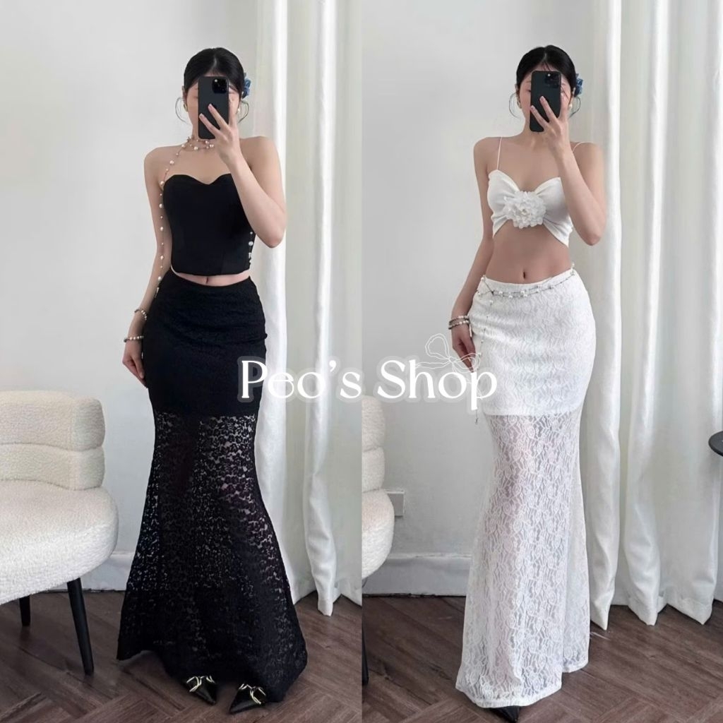 V01/ CV ren đuôi cá 2 lớp, kéo khoá sau ( 2 màu đen/ trắng, kèm ảnh thật)  Peo’s Shop