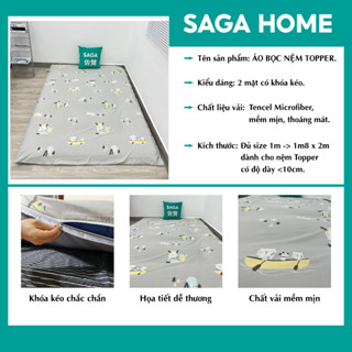 Áo bọc nệm topper Tencel Microfiber cao cấp mềm mịn có khóa kéo 2 mặt đủ size 1m/ 1m2/ 1m4/ 1m6/ 1m8 x 2m SAGA HOME