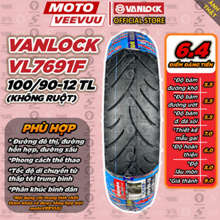   MTVV  Vỏ lốp xe máy VANLOCK 100 90-12 TL VL7691F xe FreeGo Scoopy Zoomer-X Lốp không ruột 100 90 12<END> 