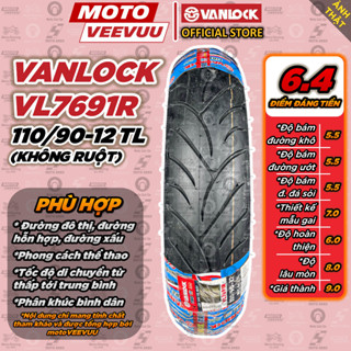[MTVV] Vỏ lốp xe máy VANLOCK 110/90-12 TL VL7691R xe FreeGo Scoopy Zoomer-X Lốp không ruột 110 90 12<END>