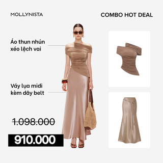 Áo thun nhún xéo lệch vai MOLLYNISTA thiết kế quyến rũ thanh lịch nữ tính cao cấp