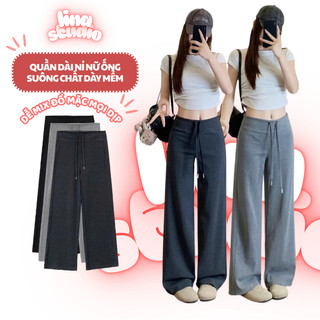  Quần dài nỉ nữ ống suông TheLinaStudio chất dày đẹp sờ mướt tay may kỹ kiểu basic mặc ở nhà QN15 