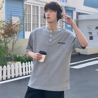 Áo Thun Nam Tay Ngắn Cổ Tàu 3 Nút –Form Suông Basic, Cotton Dệt Tổ Ong Thoáng Mát Gemini