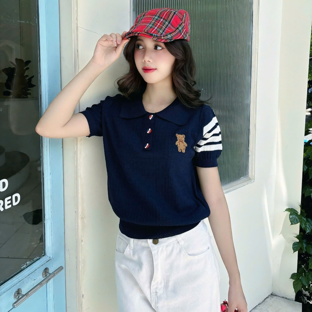 Áo Len Nữ Tay Dài – Họa Tiết Gấu Thêu Cute, Sọc Basic Trẻ Trung KAZI