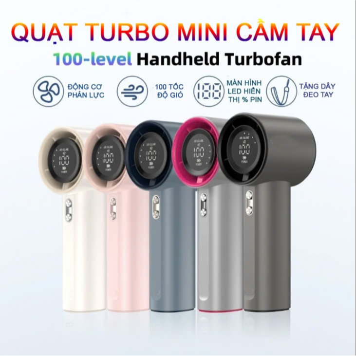 Quạt cầm tay mini tích điện T-Home gió mạnh 16000 vòng/phút có dây đeo pin 3600mAh, màn hình LED hiển thị, type-C