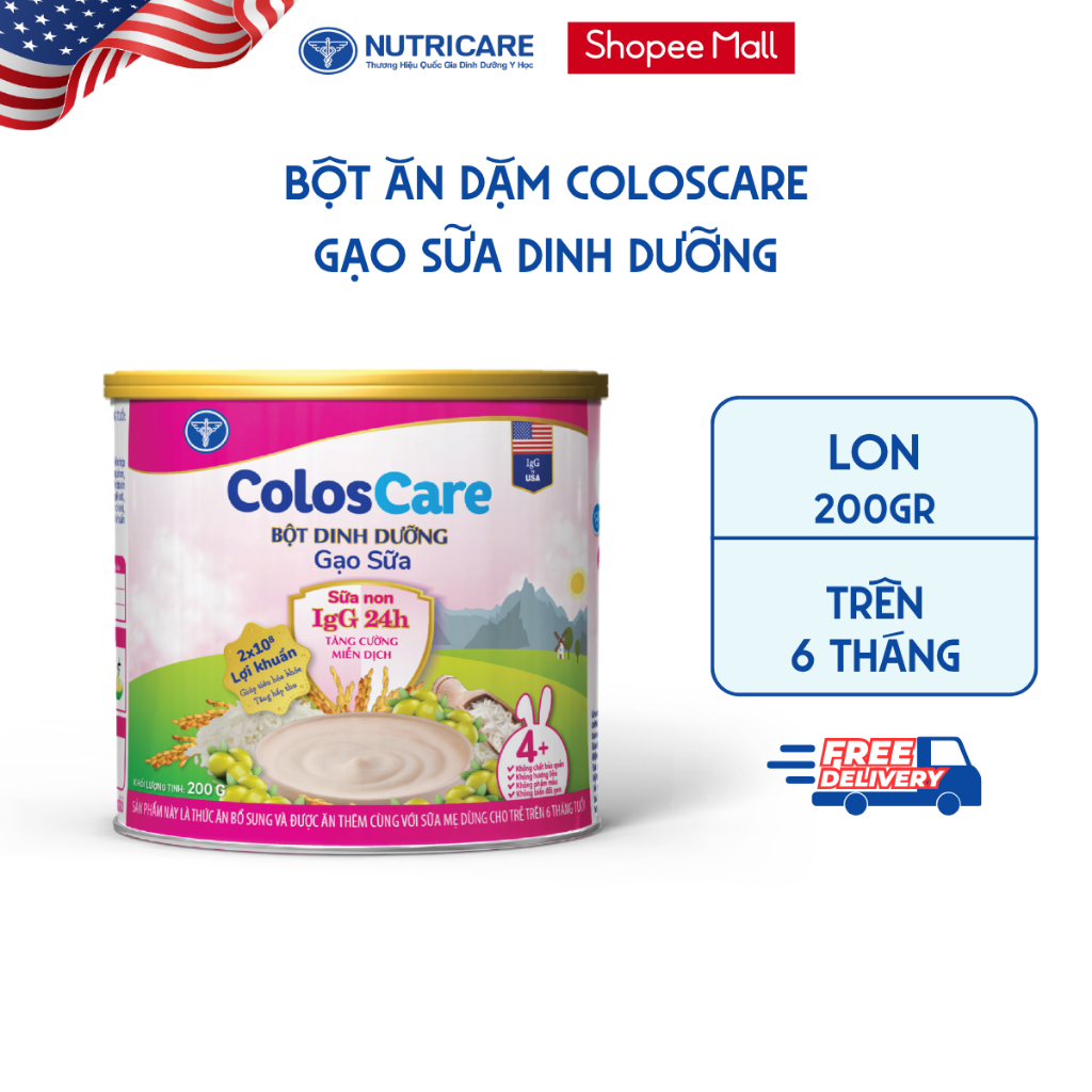 Bột Ăn Dặm COLOSCARE Nutricare Vị Ngọt Gạo Sữa Thơm Ngon Cho Trẻ Bắt Đầu Tập Ăn Bổ Sung Sữa Non IgG2