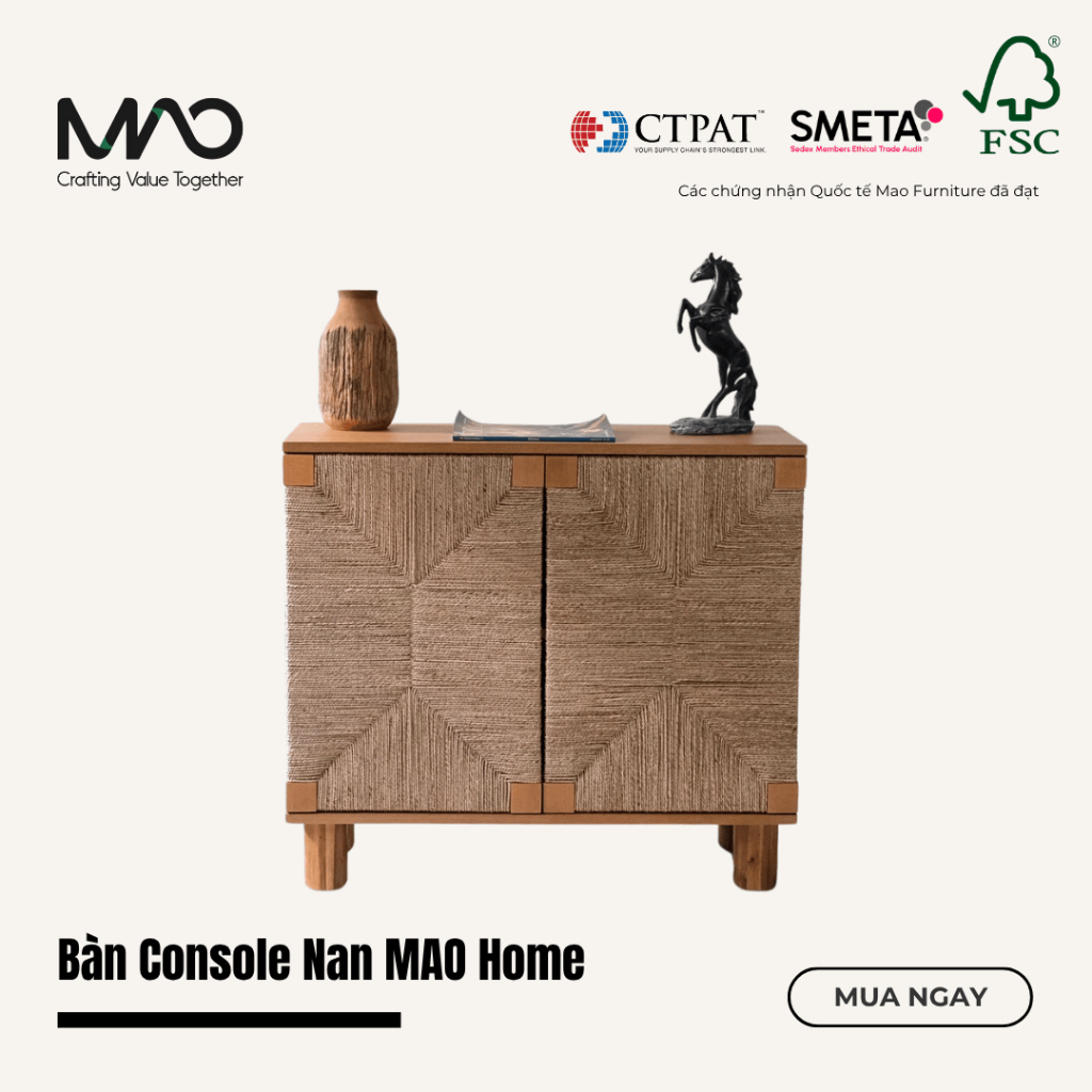 Bàn Console 2 Cánh Gỗ Cao Su Đan Nan MAO Home