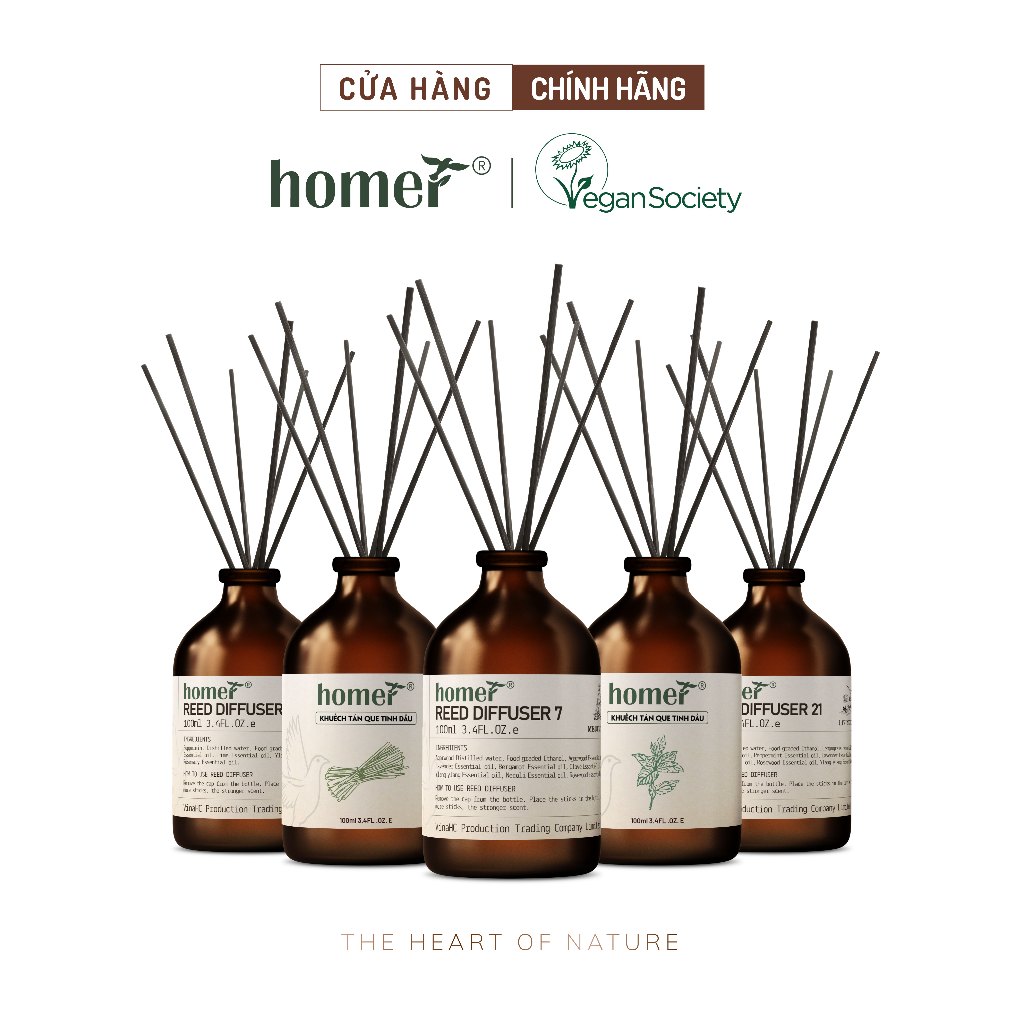 [ 100ml/ 250ml ] Tinh dầu thơm phòng khuếch tán dạng que gỗ thiên nhiên HOMER - Thơm suốt 600 giờ, khử mùi