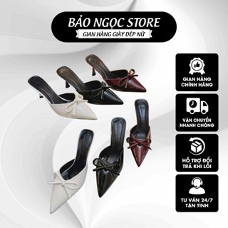 Giày Sục Cao Gót Nữ Mũi Nhọn Đế Cao 7p, Thiết Kế Nơ Dễ Thương, Màu Sắc Đẹp Mắt, Form Dáng Chuẩn