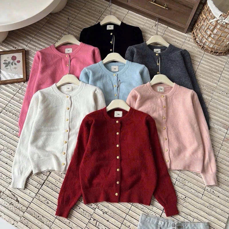 Áo Khoác Len Lông Thỏ Trơn, Áo Cadigan Tag EGG Dáng Vừa Cài Cúc Đồng Kim loại Phong Cách Hàn Quốc Hà