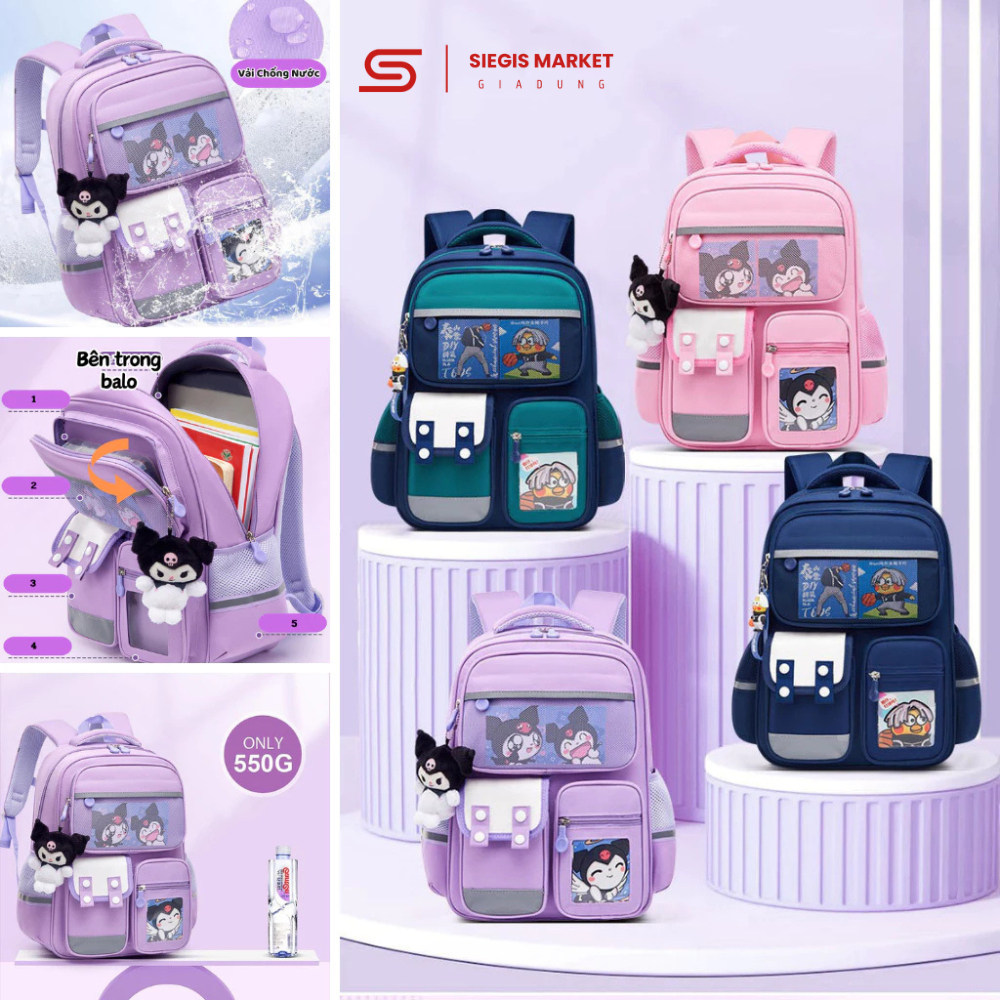 Balo chống gù Capybara Siegis cho bé tiểu học cho bé trai gái chống nước tặng kèm Móc Khoá