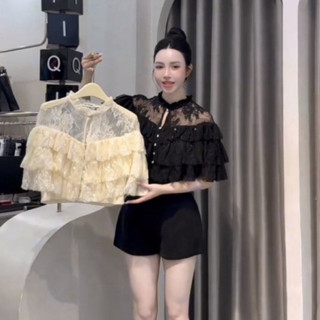 Áo Trễ Vai Ren Đá Tay Dài Tay Ngắn,Áo Nữ Đính Đá Tiểu Thư Sang Chảnh