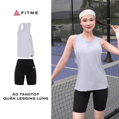 Bộ đồ tập gym, yoga, cầu lông Fitme áo tanktop tím, quần legging lửng chất liệu thun co giãn 4 chiều
