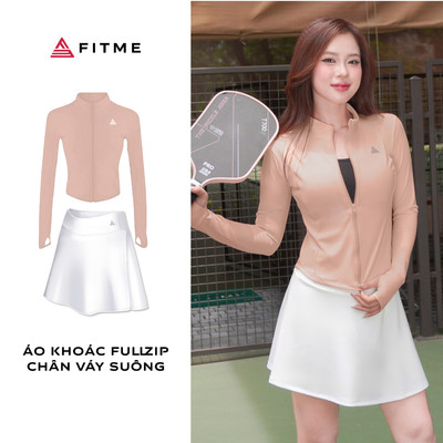 Bộ đồ tập gym, yoga, cầu lông Fitme khoác fullzip S.Milk, chân váy xuông kèm quần bảo hộ