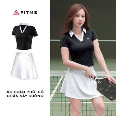 Bộ đồ Pickleball, cầu lông, tennis nữ Fitme áo polo thể thao, chân váy xuông kèm quần bảo hộ