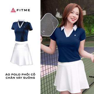  Bộ đồ Pickleball cầu lông tennis nữ Fitme áo polo thể thao chân váy xếp ly trắng có sẵn quần bảo hộ 