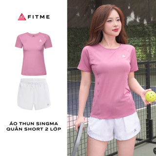  Bộ đồ Pickleball cầu lông tennis nữ Fitme áo thun Sigma Hồng đất quần đùi thể thao 2 lớp thoáng khí 
