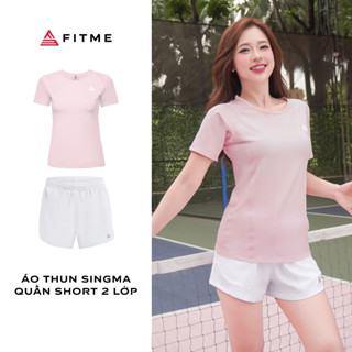 Bộ đồ Pickleball, cầu lông, tennis nữ Fitme áo thun Sigma Hồng, quần đùi thể thao 2 lớp thoáng khí
