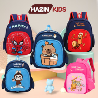Balo cho bé trai bé gái đi học mầm non 1-5 tuổi Hazin Kids, chống thấm nước, in hoạ tiết Người nhện, Hello Kitty, Labubu