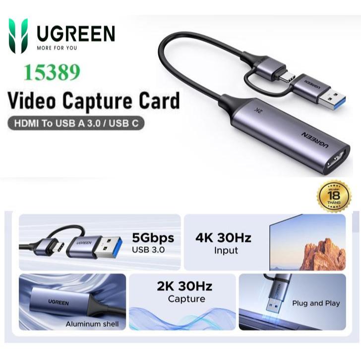 Card ghi hình Ugreen 15389 40189 25854 CM489 (HD to USB / C,Video Capture live streaming)