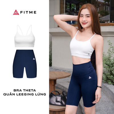 Bộ quần áo tập gym nữ Fitme áo bra Theta, quần legging lửng chất liệu thun co giãn 4 chiều Xanh Navy