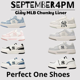 Giày MLB Chunky Liner Denim Monogram SL New York Yankees ''Grey Jeans'' [], Giày Sneaker mlb xám vải . mlb ny Hồng Pink