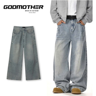 Quần Wash Jeans Form Rộng Xanh Nhạt GODMOTHER Quần Ống Rộng Wide Leg Nam Nữ Unisex
