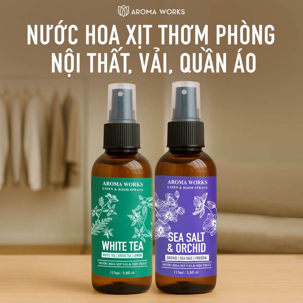 Xịt Thơm Vải, Nội Thất Aroma Works Linen & Interior Sprays 115ml