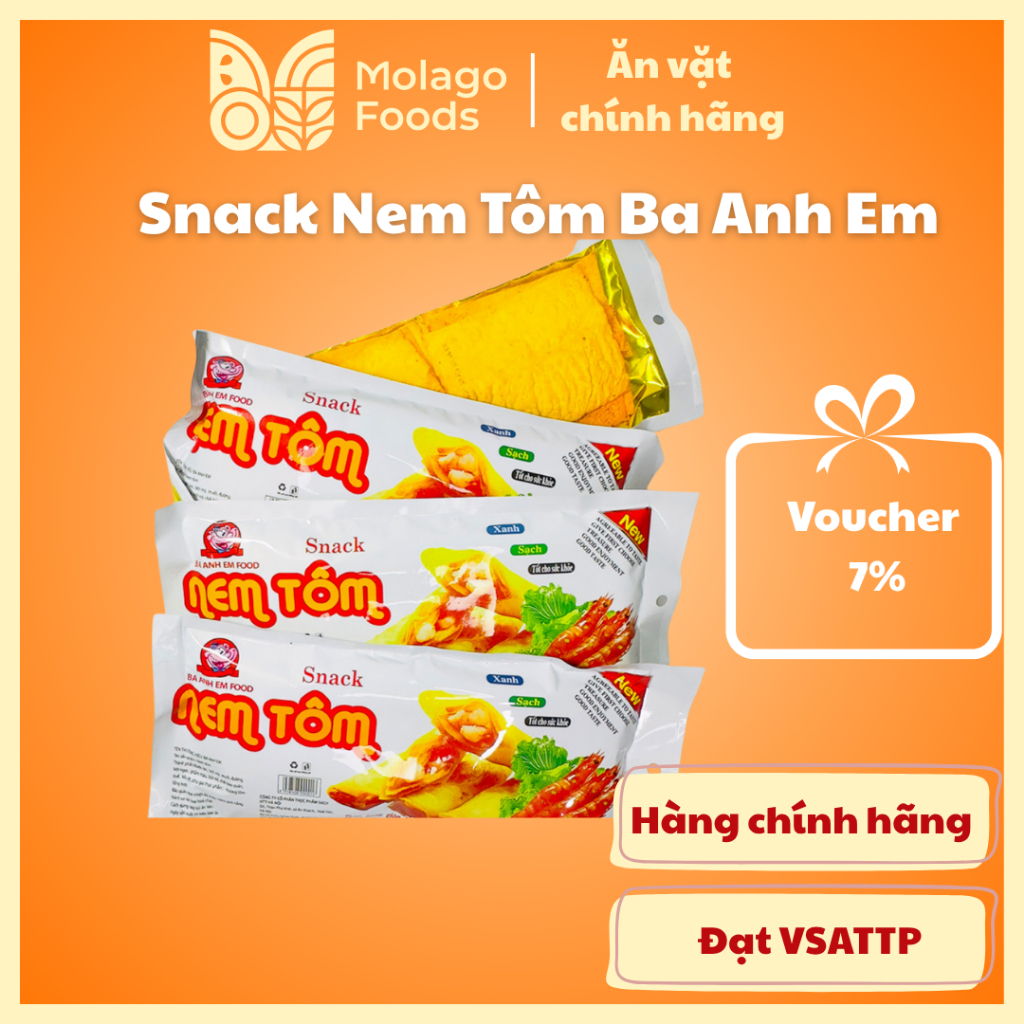 Combo Snack Nem Tôm BA ANH EM Gói Ăn Vặt Vị Tôm Ngon Giòn Tiện Lợi MOLAGO FOODS