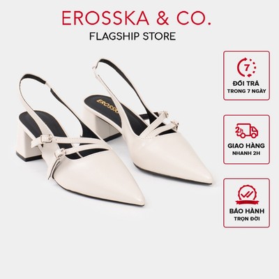 EROSSKA - Giày cao gót mũi nhọn phối dây kiểu dáng thanh lịch cao 5.5cm màu kem - EH068