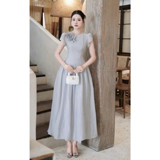  H179 Đầm dự tiệc dáng dài xòe chiết eo  kèm tag hoa  vải tơ mềm hottrend sang trọng phù hợp đi tiệc,đi chơi Akara Closet 