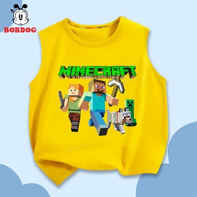 Áo sát nách bé trai BOBDOG in hình Minecraft, áo thun cho bé mặc hè chất cotton nhẹ mát