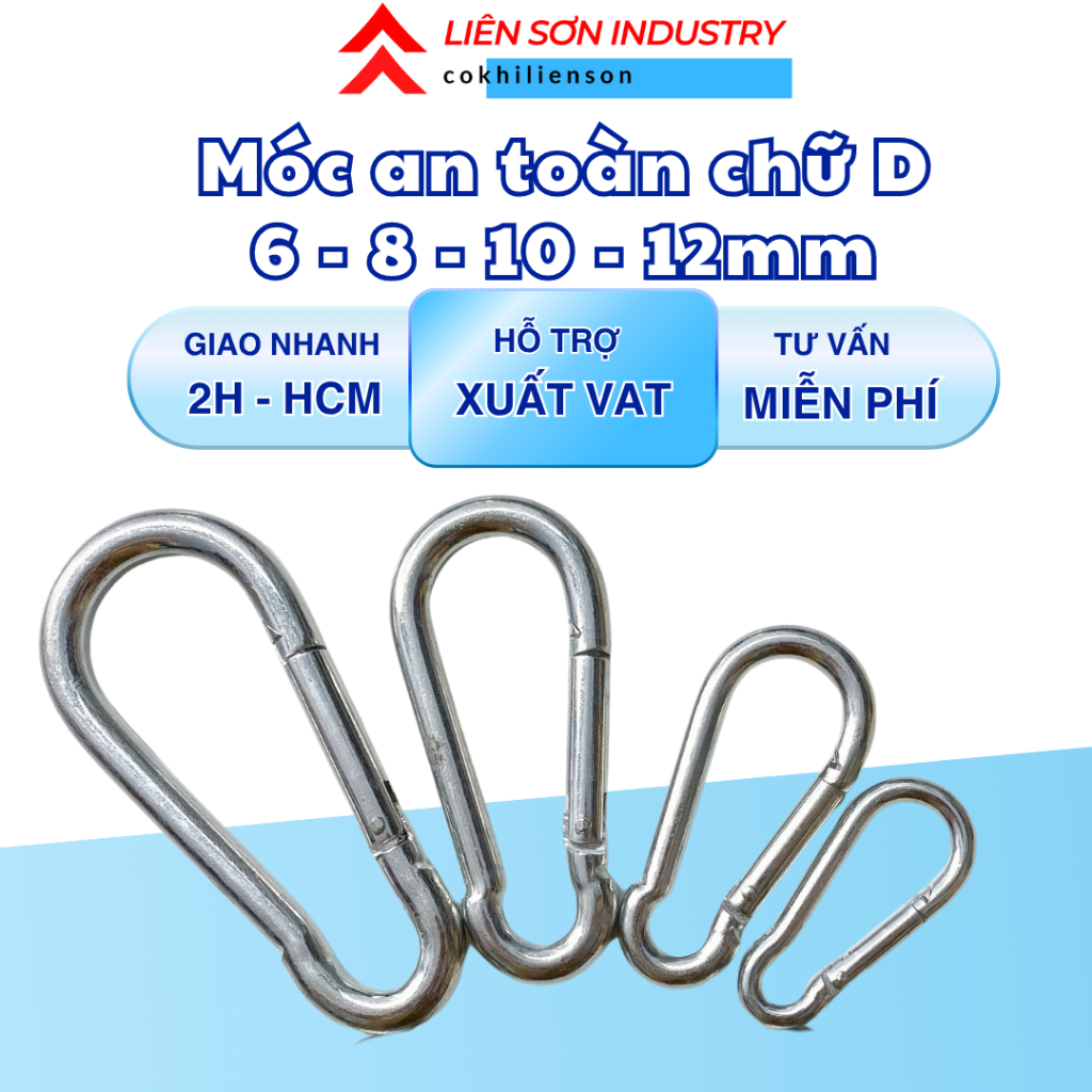 Móc an toàn chữ D 6mm&8mm (thép xi mạ Liên Sơn)