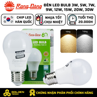 Bóng Đèn Led Bulb tròn Rạng Đông 3W, 5W, 7W, 9W, 12W, 15W, 20W, 30W Trắng 6500K, Vàng 3000K