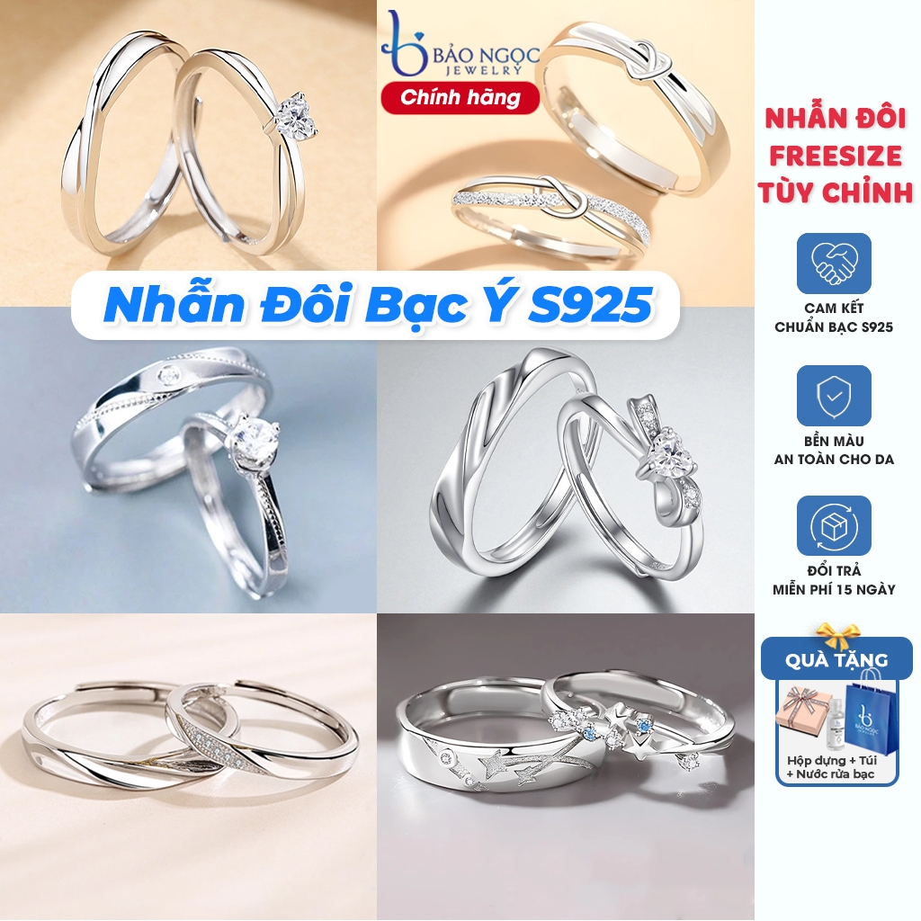  Nhẫn đôi bạc nam nữ S925  tổng hợp mẫu  Nhẫn cặp freesize Quà tặng ý nghĩa cho cặp đôi - THMN 