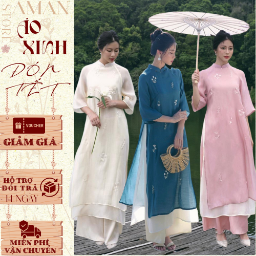 Áo dài cách tân Yên Chi ☘ÁO DÀI HOT 2023☘ áo dài 4 tà dáng xuông chất liệu tơ creo cao cấp thêu hoa 