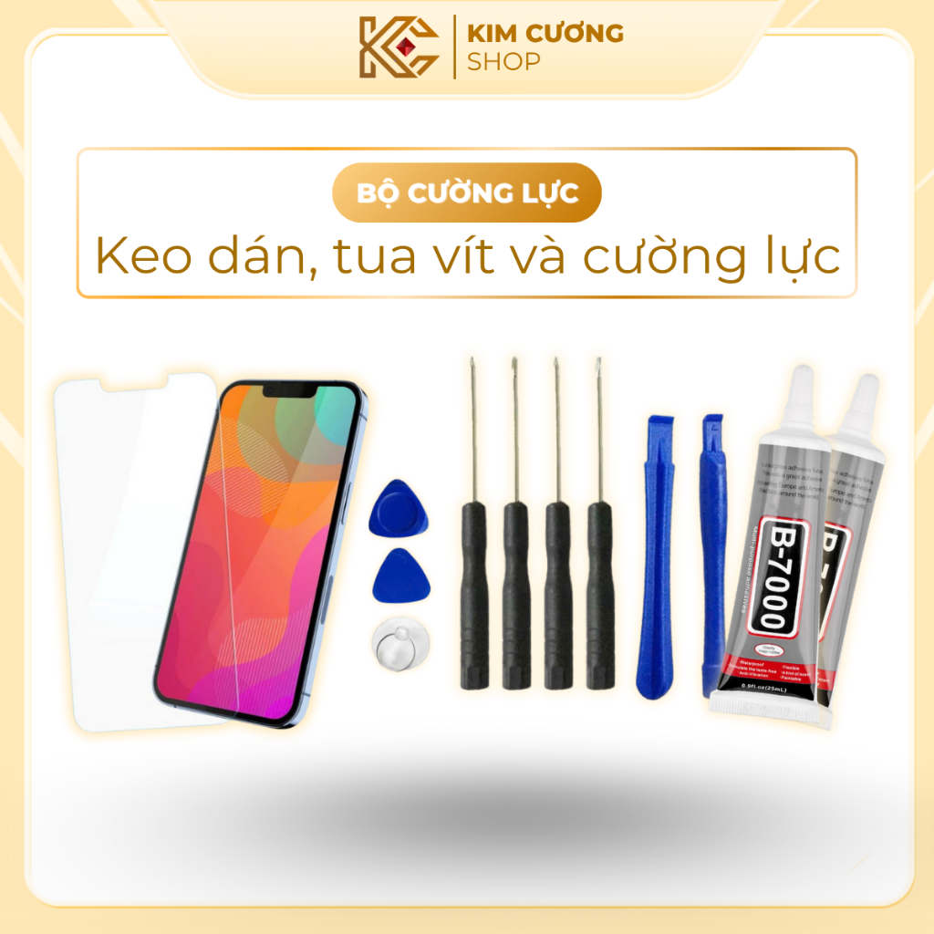 Bộ cường lực, keo dán và tua vít sửa chữa điện thoại phụ kiện tiện lợi dễ sử dụng, nhỏ gọn