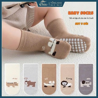  COMBO 5 ĐÔI  vớ cotton mềm mại có lớp silicon chống trơn trượt cho bé 0-2 tuổi -  Ekiu Shop 