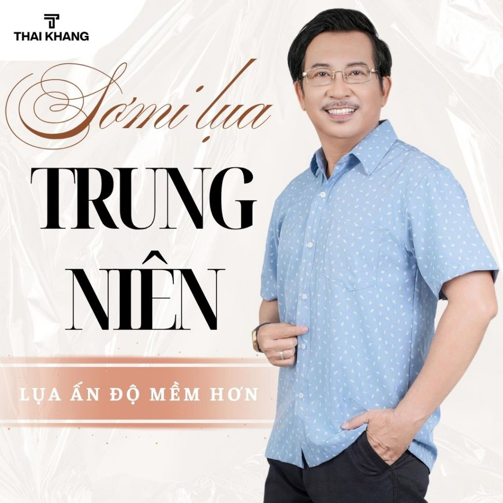 Áo sơ mi nam ngắn tay trung niên THÁI KHANG vải lụa mềm form classic rộng rãi thoải mái  ATK15