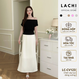  Chân váy lụa midi dáng chữ A LACHI đuôi cá 90cm cạp cao che bụng tôn eo 2 lớp cao cấp bigsize LC-CV123 