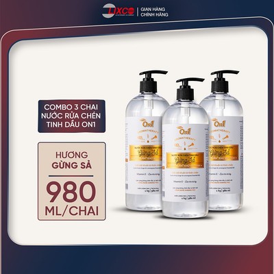 Combo 3 chai nước rửa chén On1 1kg/ chai tinh dầu hương gừng sả / gừng cam tổng dung tích 3kg