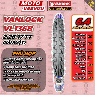   MTVV  Vỏ lốp xe máy VANLOCK 2.25-17 TT VL136B Gai Wave Alpha nhỏ Lốp xài ruột<END> 